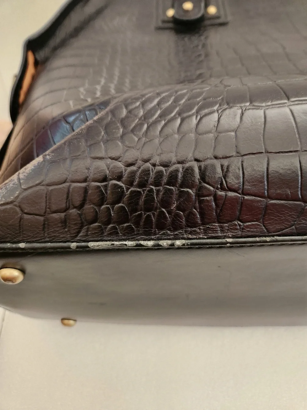 vintage Franklin Covey croc-embossed black leather satchel or laptop tote bag